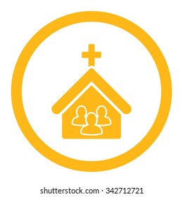 Church vector icon. Style is flat rounded symbol, yellow color, rounded angles, white background.