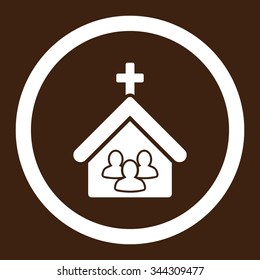 Church vector icon. Style is flat rounded symbol, white color, rounded angles, brown background.