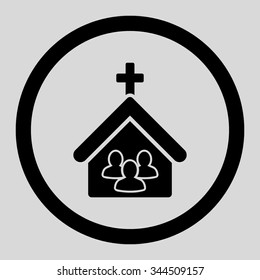 Church vector icon. Style is flat rounded symbol, black color, rounded angles, light gray background.