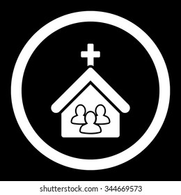 Church vector icon. Style is flat rounded symbol, white color, rounded angles, black background.