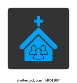 Church vector icon. Style is flat rounded square button, blue and gray colors, white background.