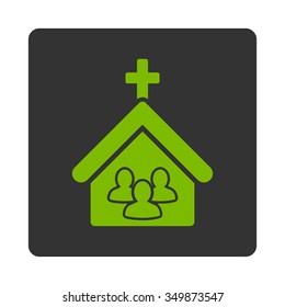 Church vector icon. Style is flat rounded square button, eco green and gray colors, white background.