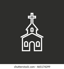 Church vector icon. White illustration isolated on black background for graphic and web design.