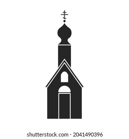 Kirche, Vektorsymbol.Schwarze Vektorsymbol einzeln auf weißem Hintergrund.