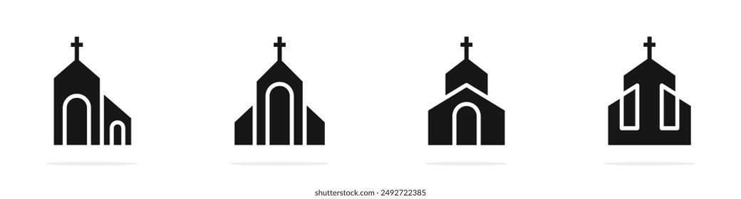 Iconos vectoriales de iglesia. Icono del edificio de la iglesia. Símbolos de la capilla. Siluetas de iglesia 