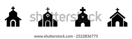 Church vector icons. Church building icon. Chapel symbols. Church silhouettes. Vector Illustration. EPS 10