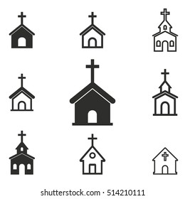 Church vector icons set. Black illustration isolated on white background for graphic and web design.