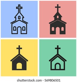 Church vector icons set. Black illustration isolated for graphic and web design.