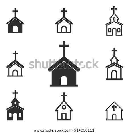 Church vector icons set. Black illustration isolated on white background for graphic and web design.