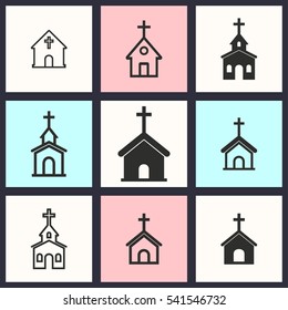 Church vector icons set. Illustration isolated for graphic and web design.