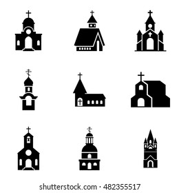 church  vector icons. Simple illustration set of 9 church elements, editable icons, can be used in logo, UI and web design