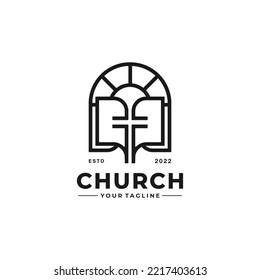 Plantilla de diseño de logotipo de iluminación de vectores de iglesia