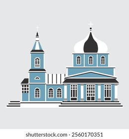 Church. Vector illustration. Orthodox church. Facade of a religious building. Russian architecture.