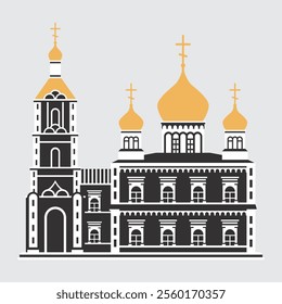 Church. Vector illustration. Orthodox church. Facade of a religious building. Russian architecture.