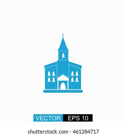 Church vector. Isolated blue icon on white background.