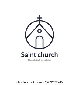 Church vector line icon, church christian logo. Cross chapel house building