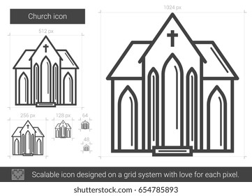 Church vector line icon isolated on white background. Church line icon for infographic, website or app. Scalable icon designed on a grid system.