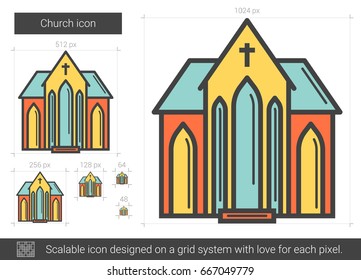 Church vector line icon isolated on white background. Church line icon for infographic, website or app. Scalable icon designed on a grid system.