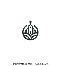 Church vector Logo design with Mono Line Drawing style