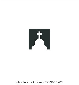 Church vector Logo design with Mono Line Drawing style