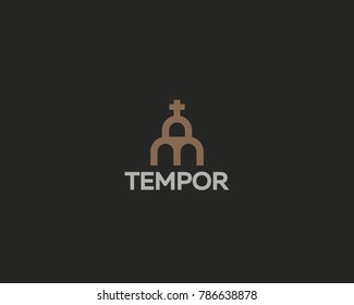 Church vector logotype. Line cross house logo