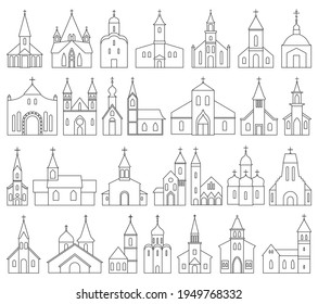 Church vector outline set icon. Vector illustration religion building on white background. Isolated outline set icon church.