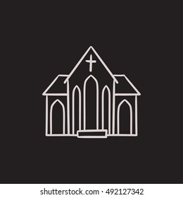 Icono de esbozo vectorial de la iglesia aislado en el fondo. Icono de la iglesia dibujado a mano. Icono de esbozo de la iglesia para infografía, sitio web o aplicación. Vector de stock