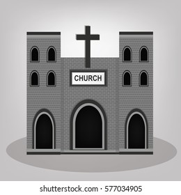 Church vintage old building facade icon retro style.  
