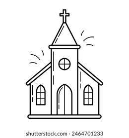 Iglesia para la boda. Ilustración de garabato dibujado a mano lineal simple