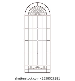 Church window. Colouring page for adult. Catholic Christian arch frame.