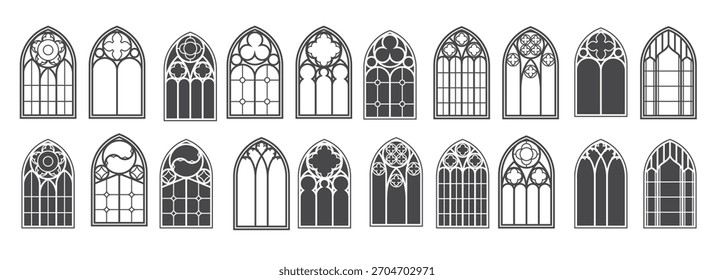 church windows set silhouettes of gothic arches in line