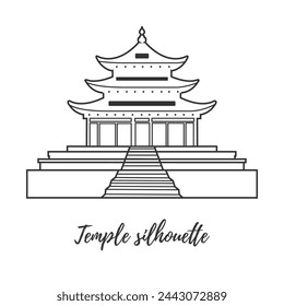 Churches illustrations. Asian temple. Vector silhouettes line illustrations on a white background.