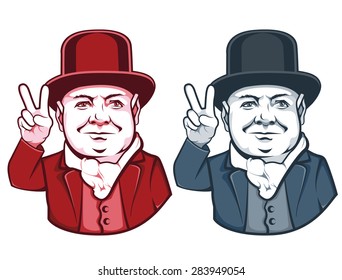 Churchill Portrait Demonstrating Victory Sign