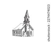 Church.Vector illustration in doodle sketch style.