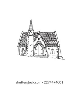 Church.Vector illustration in doodle sketch style.