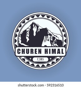 Churen himal, mountain symbol, abstract patch, with name, and height in meters, vector illustration