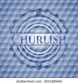 Churlish blue badge with geometric pattern background. Vector Illustration. Detailed. 
