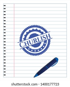 Churlish pen draw. Blue ink. Vector Illustration. Detailed.