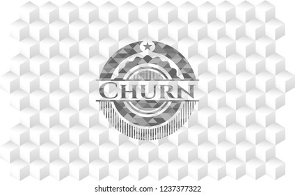 Churn grey emblem with geometric cube white background