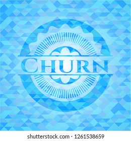 Churn light blue emblem with triangle mosaic background