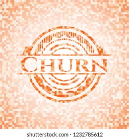 Churn orange tile background illustration. Square geometric mosaic seamless pattern with emblem inside.