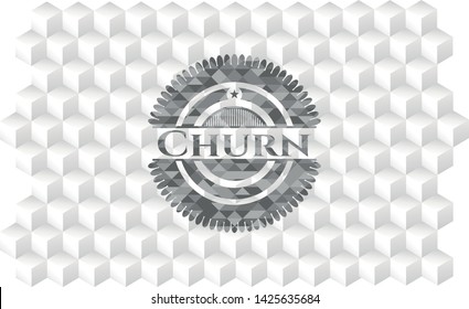 Churn realistic grey emblem with cube white background