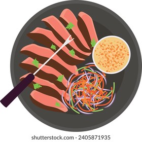 Churrasco gegrilltes Rindfleisch Steak Konzept, Churrascaria oder Churrasquería mit chimichurri-Sauce Vektorsymbol, leckeres Symbol für das Essen, authentische lokale Gerichte, Hausküche Stockillustration