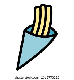 Churro cafe icon outline vector. Spanish food. Chocolate food color flat