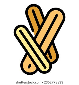 Churro with drink icon outline vector. Spanish food. Mexican dessert color flat