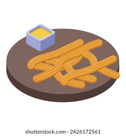 Churro sauce menu icon isometric vector. Spain food. Mexican food