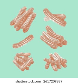 Churro vector, churro illustration, line drawing on green background.