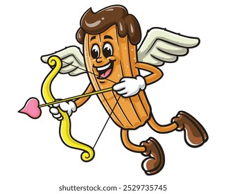 Churros com estilo Cupido, Cartoon Mascote Ilustração Personagem Vetor Clip-art Desenhado à mão Logo Design