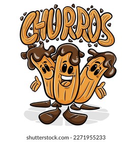 Churros. Funnny cartoon character. Vector isolated background 