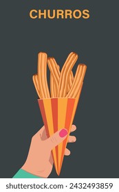 Churros sosteniendo en la mano ilustración vectorial.